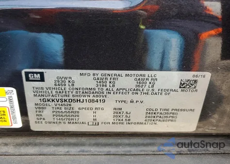 2017 GMC Acadia Limited Slt-2 from USA, damaged, VIN 1GKKVSKD5HJ108419